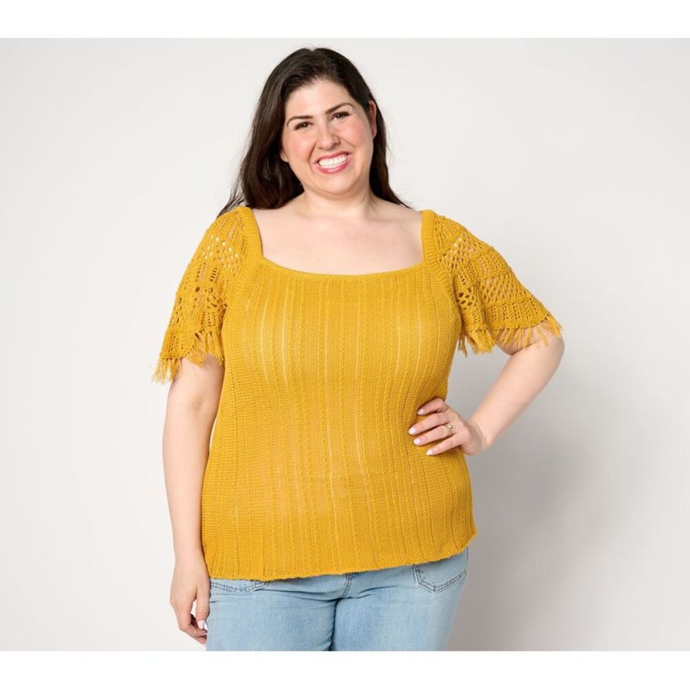Women Control Women's Top Sz L Crochet Capelet Yellow